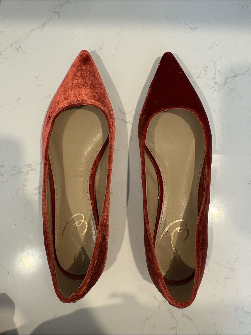 Sam Edelman Pointed Velvet Flats in Deep Rust - Picture 2 of 4